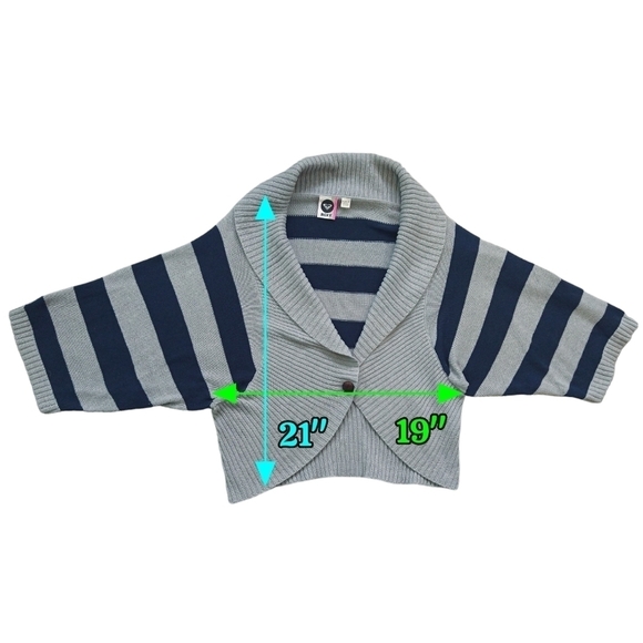 Roxy Gray Blue Striped Kimono Wide Sleeve Shawl Collar Bolero Cocoon Cardigan - Picture 3 of 9